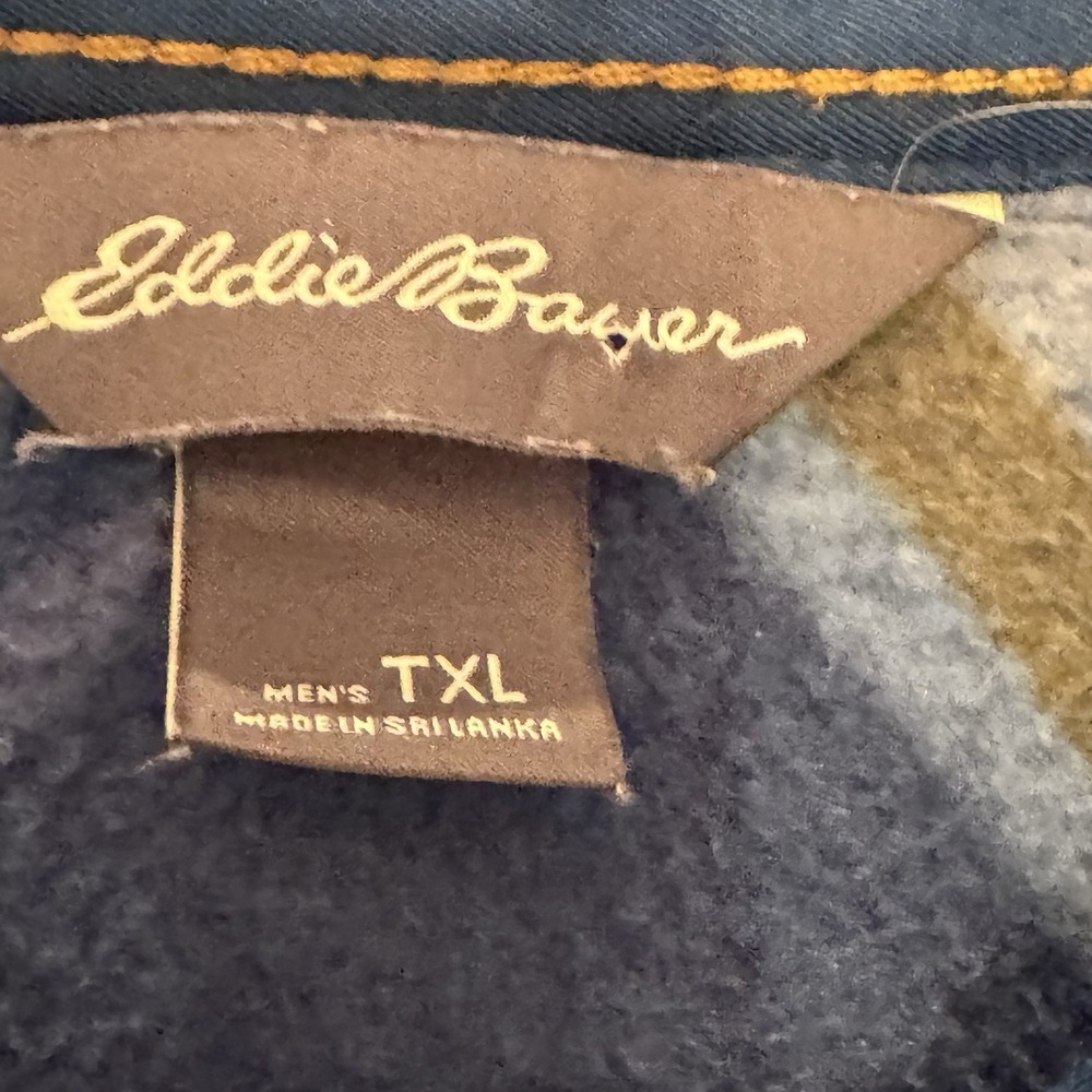 Eddie Bauer Mens XL Tall Fleece Shirt Blue Plaid Button Up Outdoor Flannel TXL - Picture 9 of 12